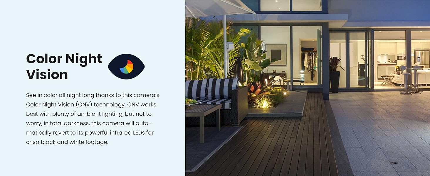 See in color all night long thanks to this camera’s Color Night Vision (CNV) technology