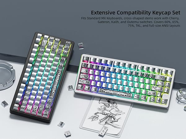 PBT Keycaps with Metal Paint, Cherry Profile Keycaps, Custom Keycap