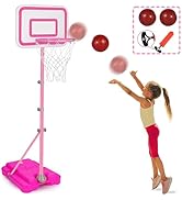 Toddler Basketball Hoop for Girls Pink Basketball Goals Adjustable Height 2.9ft-6.2ft Portable Ki...