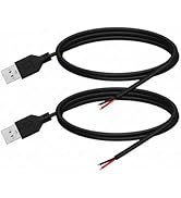 WMSDGZAI 24AWG USB 2.0 Male 2 Pin Bare Wire Pigtail Cable, 5V 2A USB Extension Cable Open End for...