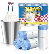 T.FORING Tall Kitchen 13 Gallon Trash Bags Drawstring - 1.2 Mil Thick White Garbage Bags,49.2 Lit...