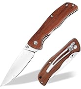 Pocket Knife for Men, Folding Knife with Clip, 3.74" 8Cr13MoV Steel Blade, Wood Handle EDC Knife ...