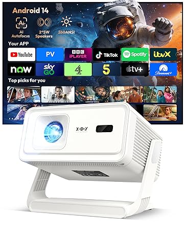 Auto Focus Keystone Smart Mini Projector with WiFi6 and Bluetooth, Portable Projector