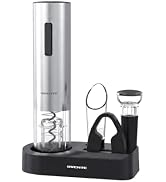 OVENTE Rechargeable Electric Wine Opener Set, Silver, WBR446S | Wine Corkscrew with Storage Base,...