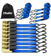 Ratchet Tie Down Strap 8-Pack 15 Ft - 500 lbs Load Cap with 1500 lbs Breaking Limit, Ohuhu Ratche...