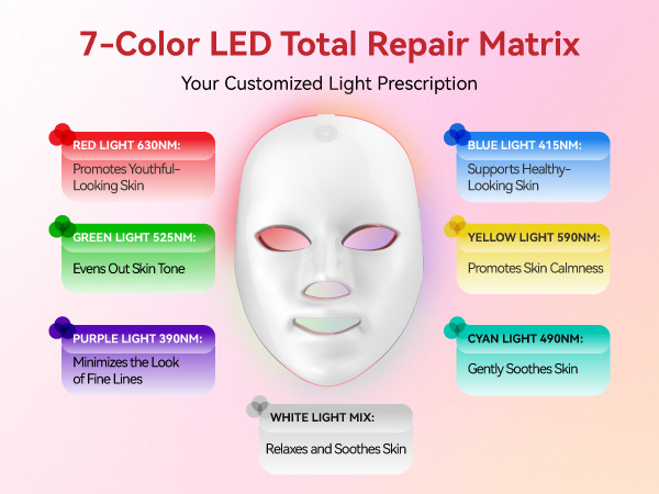 7 color led face mask light therapy