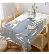 MCALK Blue Rectangle Tablecloth and Frosted White Plastic Tablecloth Protector, Stain and Wrinkle...