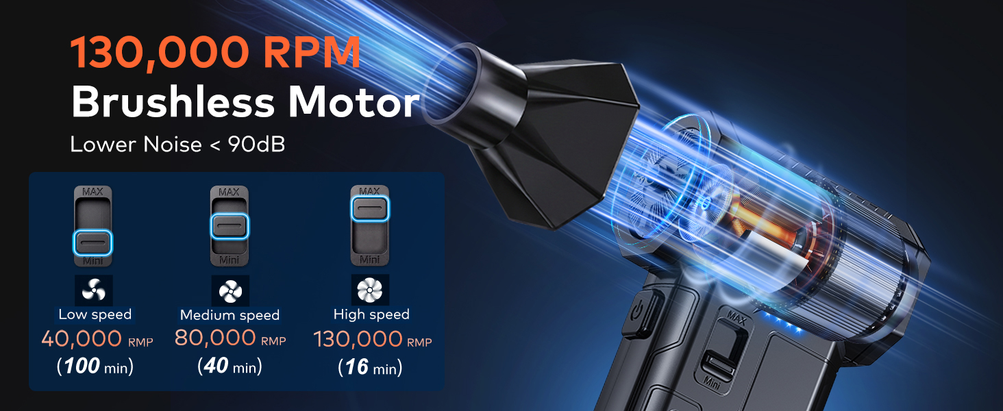 Electric air duster with optimized &amp;amp; intuitive operations: one-slide max power for tough tasks