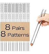8 Pairs Metal Chopsticks Reusable 18/8 Stainless Steel Chopsticks Set Cute Laser Engraved Non-sli...