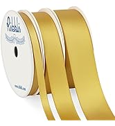 Ribbli 3 Rolls Gold Satin Ribbon Double Faced,Total 30 Yards,(1/4 Inch x 10-Yard,5/8 Inch x 10-Ya...