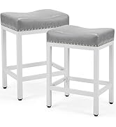 DUMOS Saddle Bar Stools Set of 2, 24 Inch Counter Height Stools with Curved PU Leather Surface, 3...