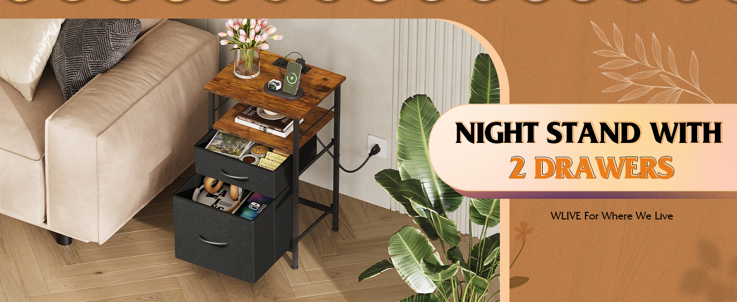 night stand with 2 fabric drawers