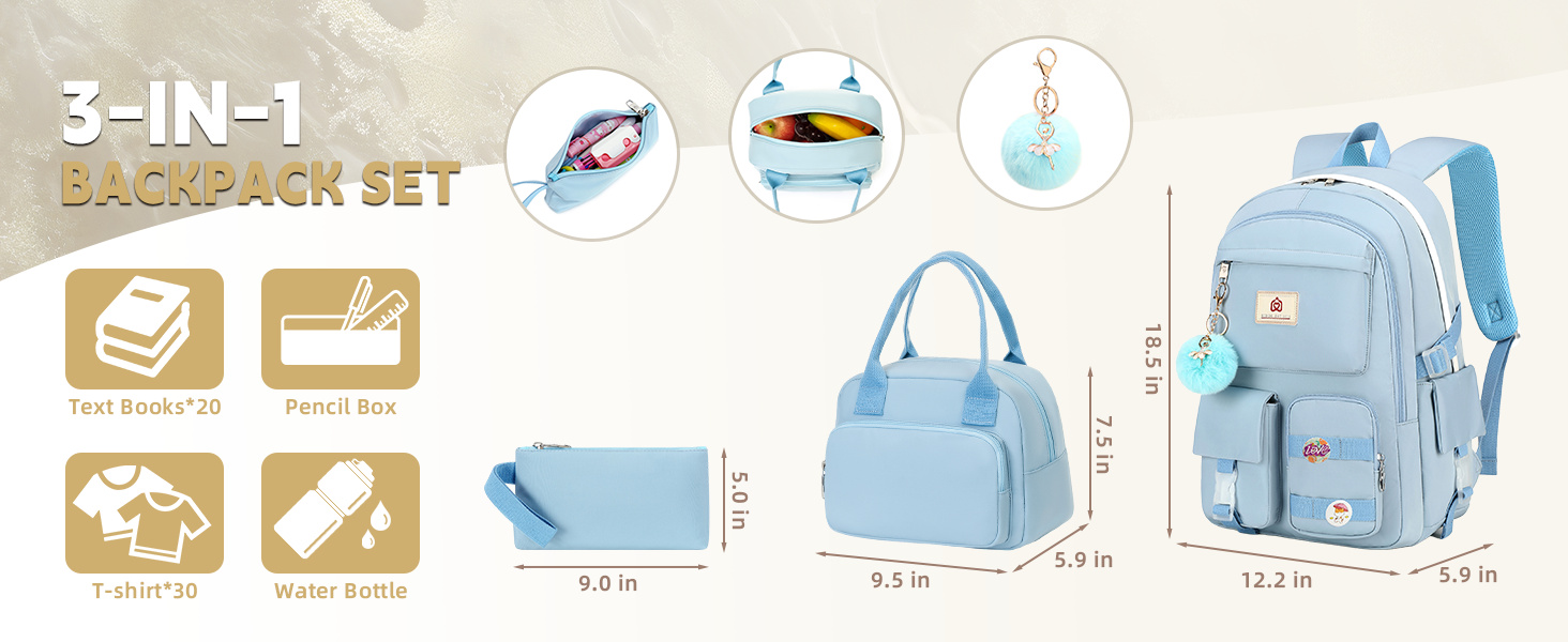3 Pcs School Backpack Set