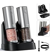 Electric Salt and Pepper Grinder Set with Easy-to-Carry Charging Base and LED Light, Automatic Sa...