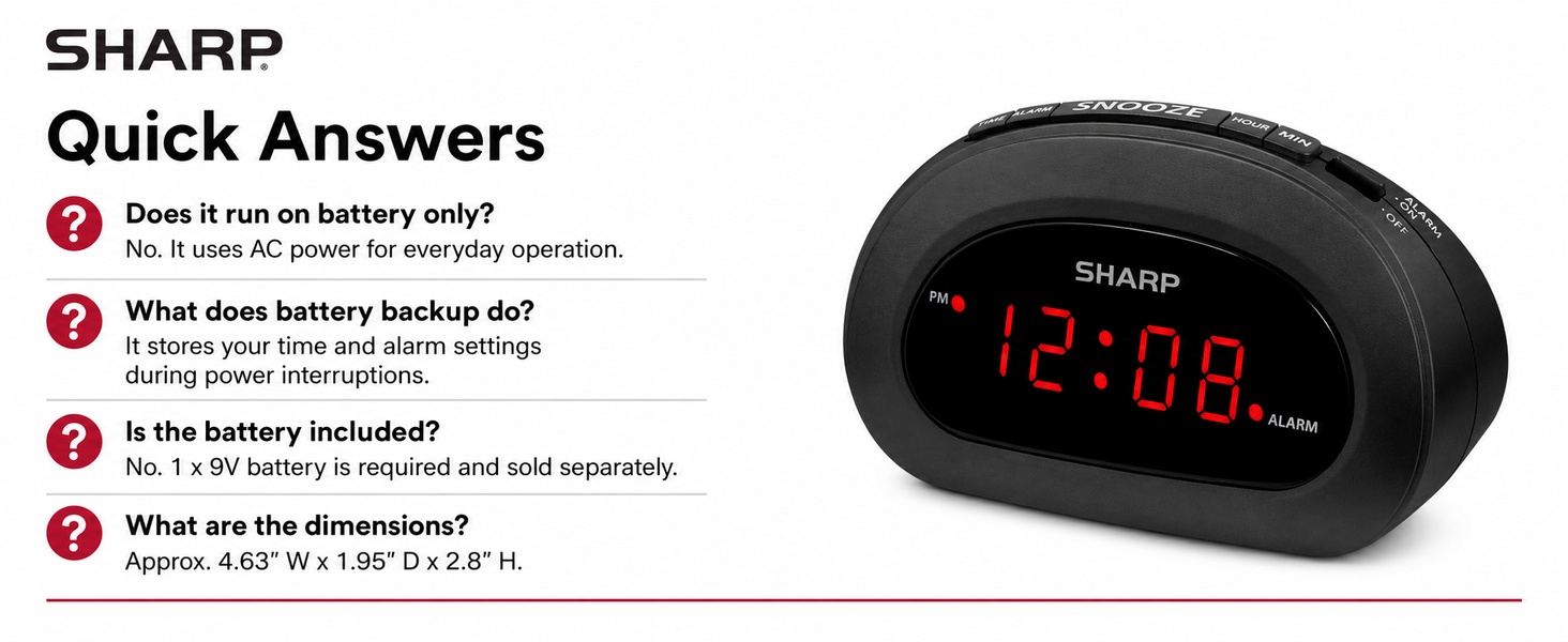 Digital alarm clock with large display, snooze and adjustable brightness for bedroom nightstand