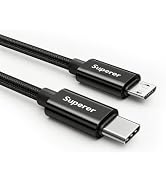 Superer USB C to Micro USB Cable, 3.3FT Black Nylon Braided Cord | 3A Charging &amp; 480Mbps Data Tra...