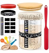 10 Pcs Sourdough Starter Kit, 34oz with Date Marked Feeding Band, Thermometer, Cloth Cover, Bambo...