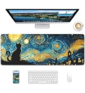 Velluxion Van Gogh Cat Mouse Pad, 31.5 x 11.8 Large Desk Mat with Stitched Edges &amp; Non-Slip Base,...