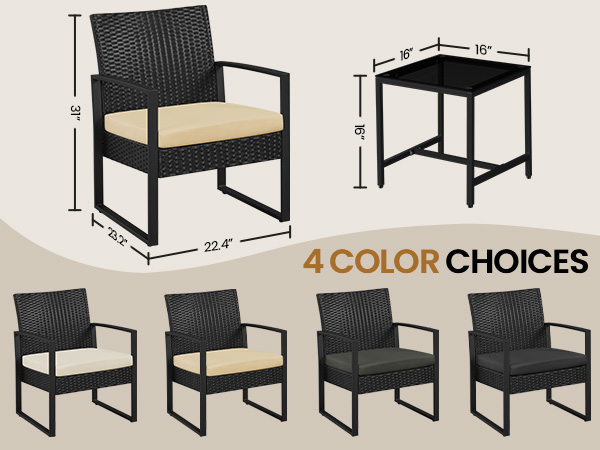 3-Piece Patio Set Rattan Chairs &amp; Table