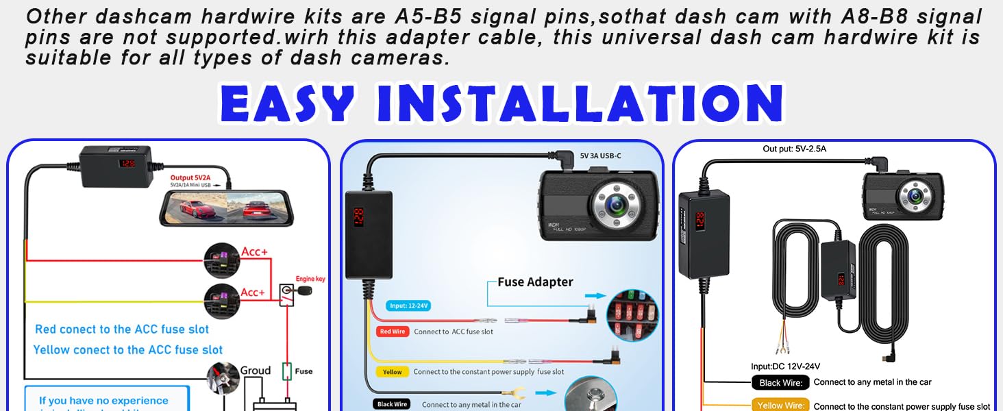 Dashcam Voltage Reduction Cable