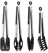 4 PCS Kitchen Tongs with Silicone Tips, 9 &amp; 12-Inch Heat Resistant Silicone Tongs for Cooking Sta...