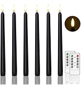 Hinabichan 6 Pcs Black Flameless Taper Candles with Remote and Timer, 11 Inches Taper Candles Bat...