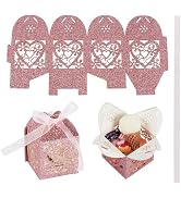 Craftdady 10Pcs Hollow Out Love Heart Flower Pink Gift Boxes Paper Glitter Rectangle Laser Cut Ca...