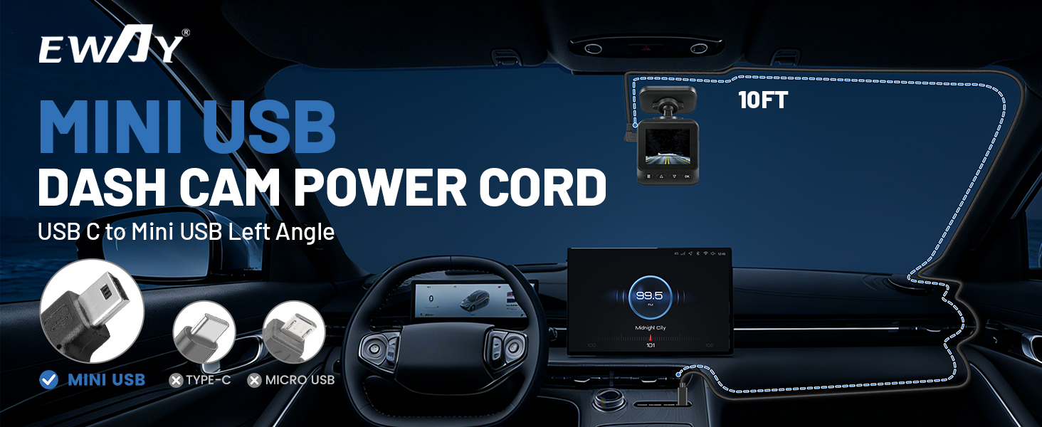 type c usb-c usb c to mini usb mini-b dash cam cable cord power supply charging adapter