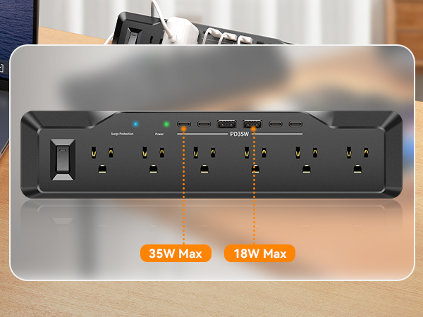 12 in 1 Gaming desktop power strip with 1800j surge protector