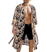 COOFANDY Men's Lightweight Kimono Robe Japanese Bathrobes Open Front Long Cardigan Cloak with Belt