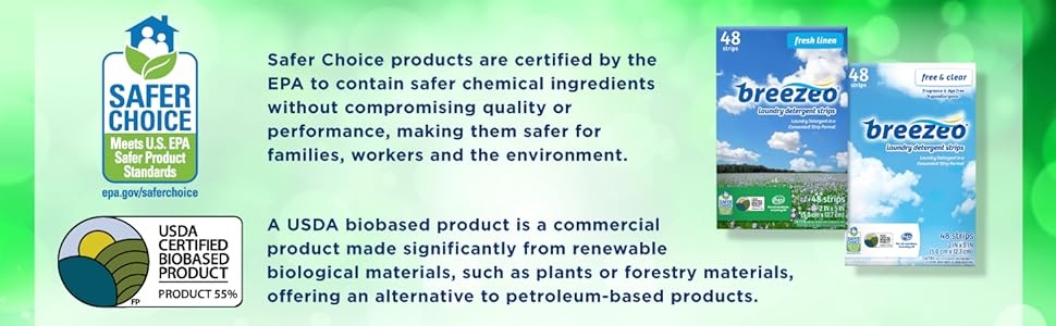 detergent strips safer choice laundry sheets eco green USDA biobased EPA clean fresh fragrance free