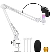 White Boom Arm for Hyperx Quadcast S, Adjustable Hyperx Quadcast White Mic Stand Microphone Arm C...