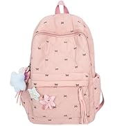 MININAI Women's Quilted Cute Aesthetic Backpack Bow Print Lightweight Puffer Laptop Book Bag for ...