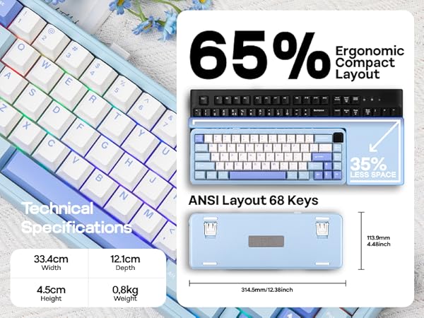 HE65 wireless gaming keyboard with screen and knob
