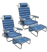 WKFAMOUT Backpack Beach Chair Aluminum 2 Pack with Folding Camping Table 5-Position Lay Flat Loun...