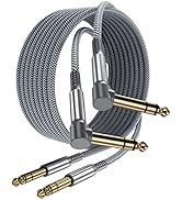 Elebase 1/4 Quarter Inch TRS Instrument Cable 10ft 2-Pack,Right-Angled to Straight 6.35mm Guitar ...