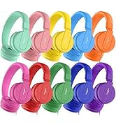 AILIHEN Classroom Headphones Kids Headphones Bulk 10 Pack for School K-12 Student, 93dB Volume Li...
