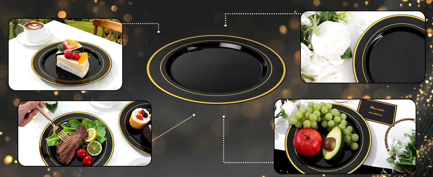 Black and Gold Plastic Dinner Plates