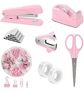 SKYDUE Pink Office Desk Accessories, Pink Office Supplies, Stapler, Tape Dispenser, Scissors, Cli...