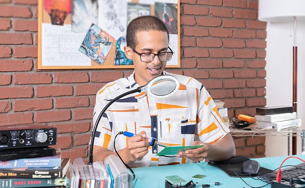 Brightech- LightView Flex LED Magnifier Clamp Lamp- Gooseneck Light for Desk, Table &amp; Easel Use