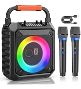 HWWR Karaoke Machine for Adults &amp; Kids, Portable Karaoke Speaker with 2 Microphones &amp; DJ Lights f...