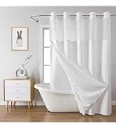 eachope White No Hook Waffle Weave Shower Curtain with snap-in Liner Replacement, 230GSM Waterpro...