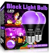 Wiyifada LED Black Light Bulbs 2 Pack, A19 9W UV Black Light Replace Up to 100W, 120V E26 Base UV...