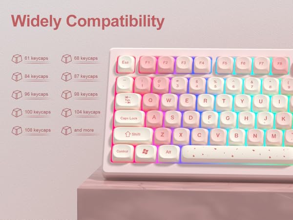 Pink Cute PBT Keycaps, MOA Profile Key caps 65 75 100 Percent, Dye-Sublimation, Custom 133 Keys Set