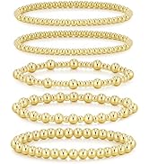 adoyi Gold Bracelets for Women Waterproof, 14K Gold Plated Beaded Strand Bead Ball Bracelets stac...