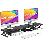 ErgoFocus Dual Monitor Stand Riser, Large Wood Monitor Riser for 2 Monitors, Monitor Lift with St...