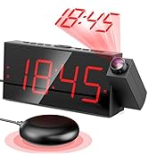 Mesqool Projection Alarm Clock, Loud Vibrating Alarm Clock for Heavy Sleepers, Adjustable Project...