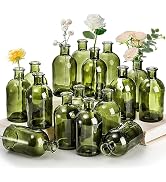 YOUEON 16 Pack Green Glass Bud Vases, Small Bud Vases in Bulk, Glass Flower Vases for Centerpiece...