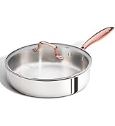 CAROTE 10" Tri-Ply Stainless Steel Deep Frying Pan with Lid, Non-Toxic Saute Pan, Oven Safe, Indu...