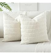 OTOSTAR Pack of 2 Corduroy Soft Decorative Throw Pillow Covers 18 x 18 Inch Soft Boho Striped Cus...
